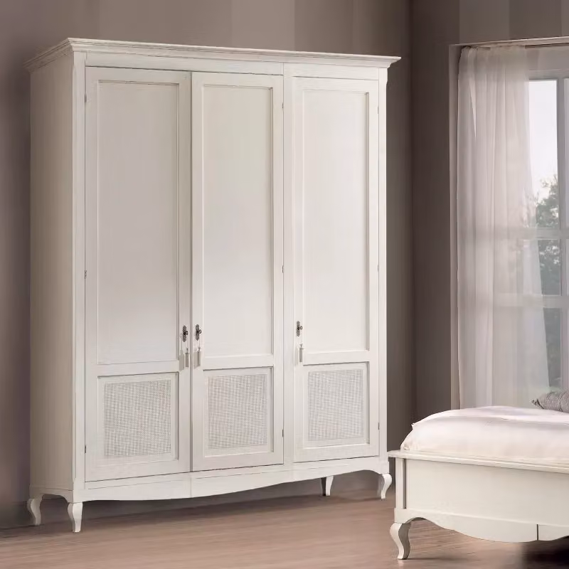 Armadio classico a 3 ante con paglia di Vienna in legno bianco shabby Mobili 2G L/P/H: 190 x 62 x 220 cm – 3