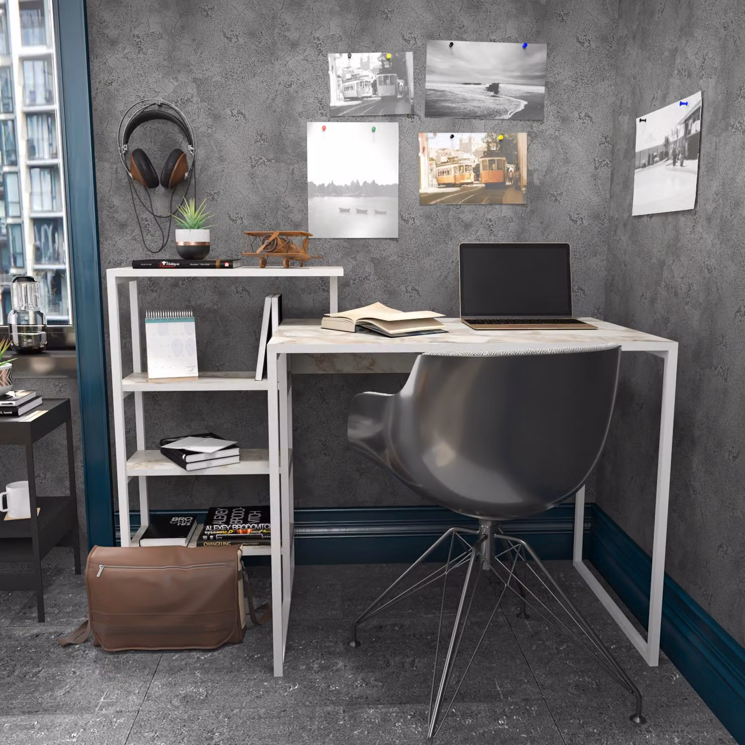 Skye Decor, Rino - Bianco, scrivania, bianco, pannelli truciolari rivestiti al 100% in melamina, 133 x 60 x 76,8 cm