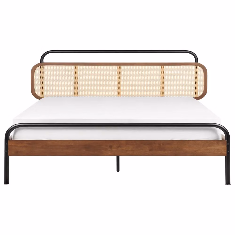 Letto matrimoniale moderno BELIANI con base a doghe e testata in rattan e legno di gomma marrone L/P: 180 x 200 cm – 2