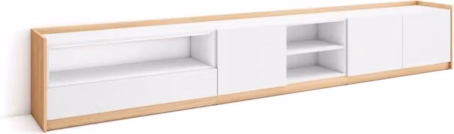 Mobile TV Soggiorno, 310x50x37 cm, Per TV fino a 80", Mobile Soggiorno, Bianco e Rovere soft
