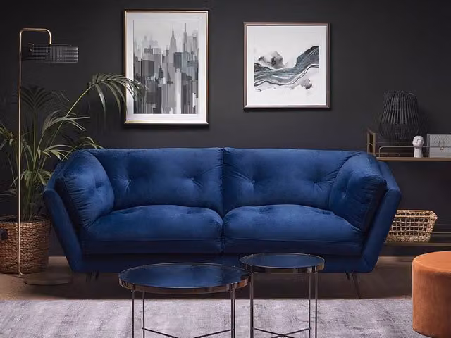 Divano Moderno BELIANI in Velluto Blu con Cuscini e Gambe in Metallo L: 210 cm, P: 90 cm