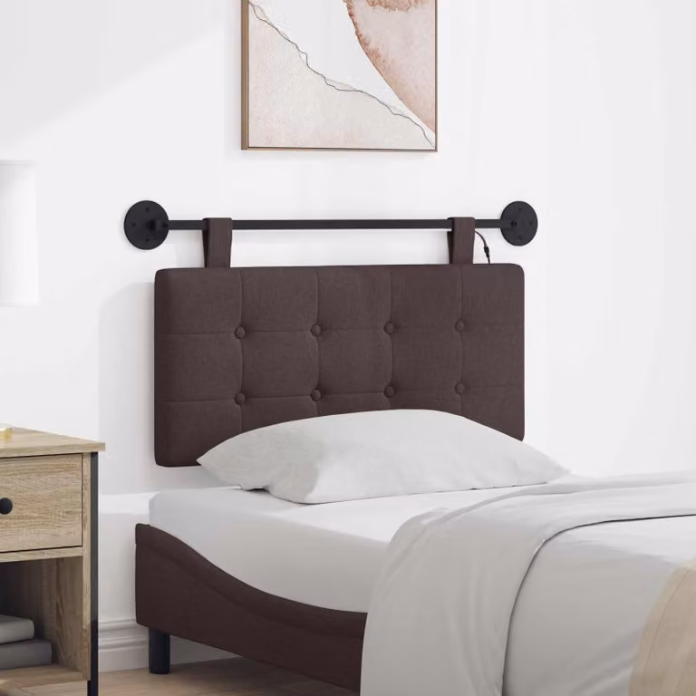 Testiera per letto sospesa vidaXL con luce LED integrata e rivestimento in tessuto marrone scuro
