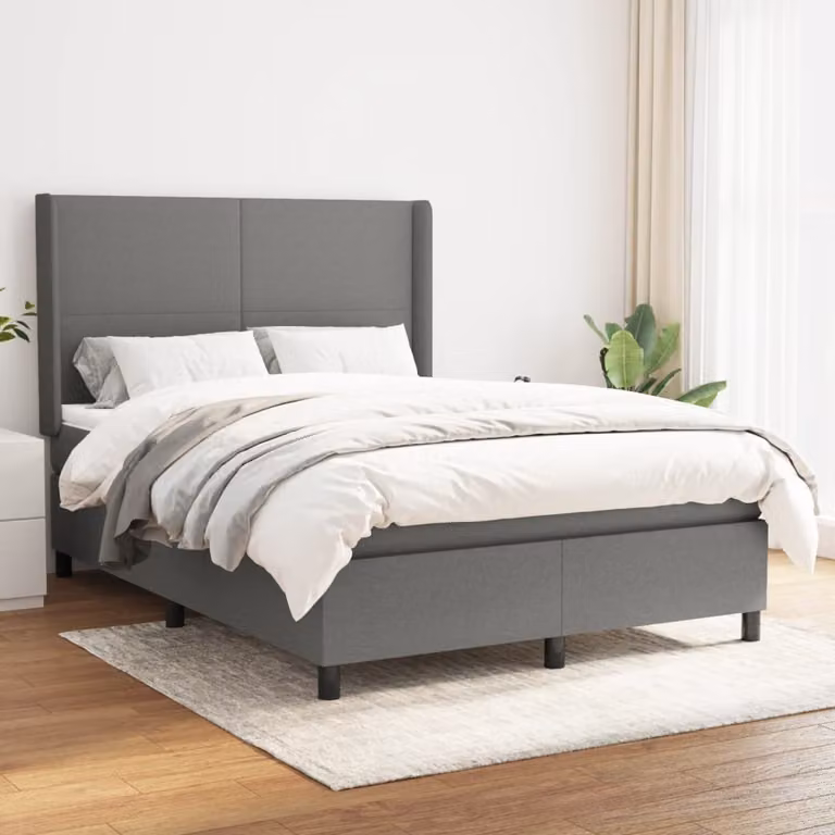 The Living Store Letto a molle con materasso grigio scuro 140x190 cm in tessuto