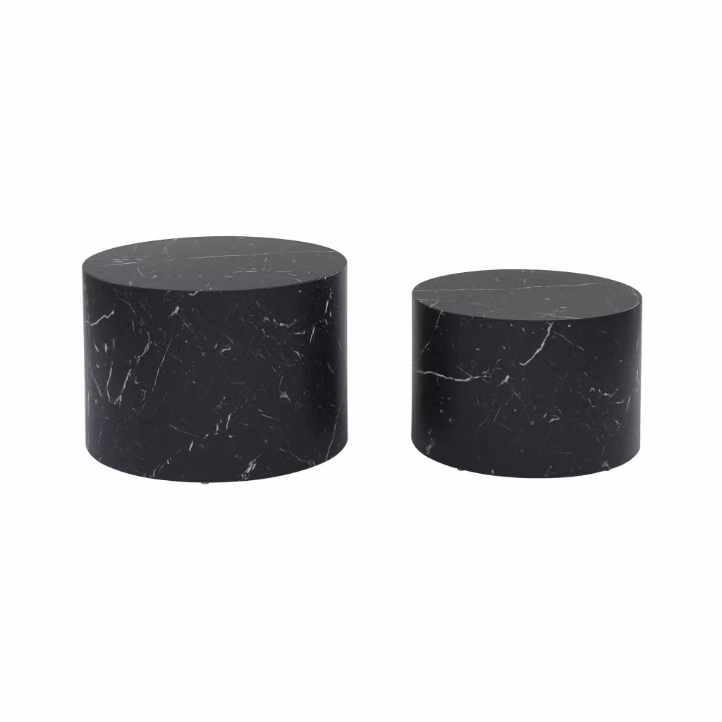 Set di 2 tavolini rotondi Sweeek con effetto marmo nero e finitura opaca – 2