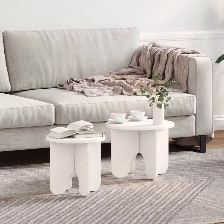 Set di 2 tavolini da salotto moderni vidaXL in legno di pino bianco, forma rotonda, L/P/H: 39.5 x 39.5 x 30 cm