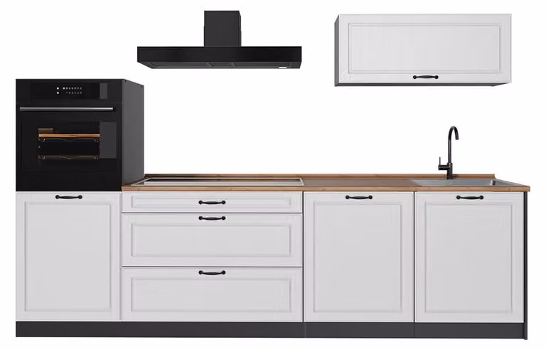 Cucina componibile Vicco R-Line Bianco country/Antracite 280 cm piano di lavoro Rovere dorato, Model 67975