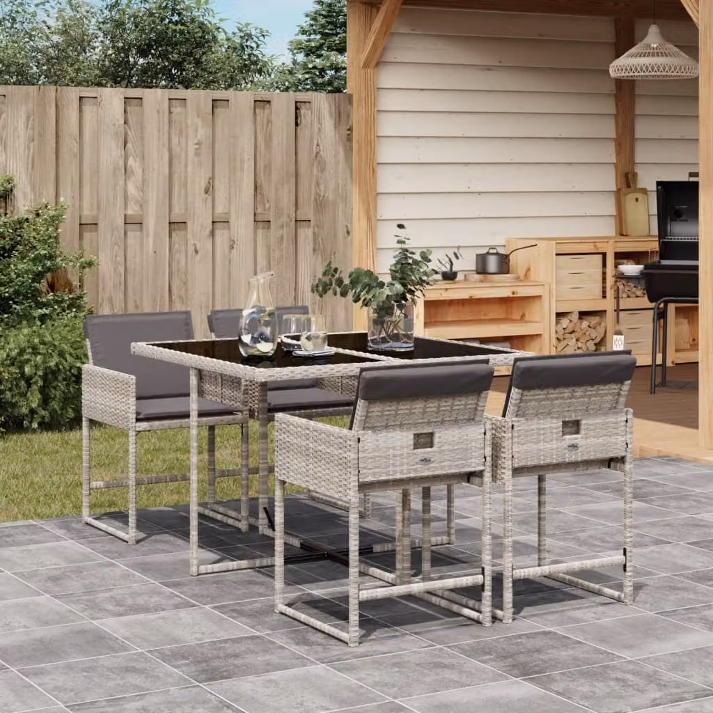Maison Exclusive - Set Pranzo da Giardino 5pz con Cuscini Grigio Chiaro Polyrattan
