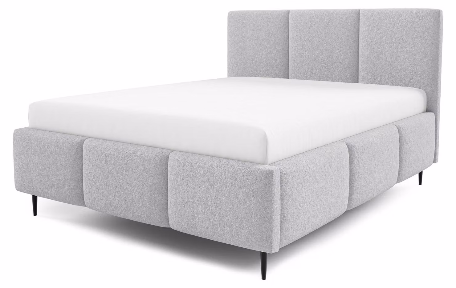 Letto imbottito con contenitore integrato, modello Melora, finitura grigio perla, dimensioni 160 x 200 cm