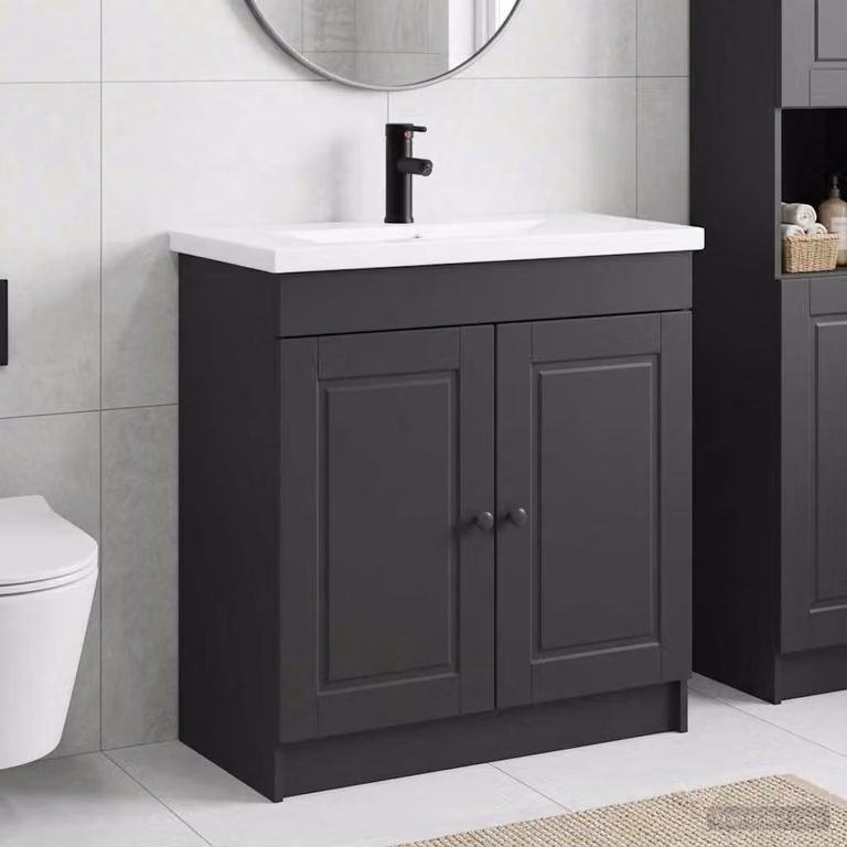 Set di mobili per il bagno moderni vidaXL in nero con ante a cerniera e ripiani interni, L: 56 cm, P: 37,5 cm, H: 81 cm