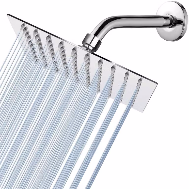 Testina doccia da 20 cm con braccio doccia da 25 cm, in acciaio inossidabile, quadrata, cromata, con ugelli autopulenti, per montaggio a parete o a soffitto