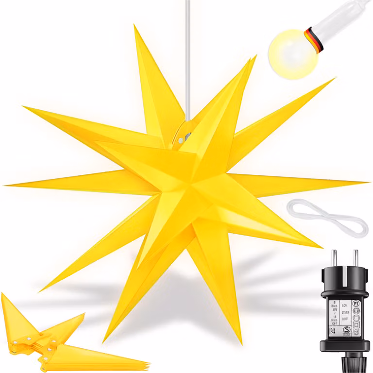 KESSER® stella illuminata 3D, stella di Natale a LED con timer per interni ed esterni, stella dell'Avvento illuminata da appendere + luce bianca calda