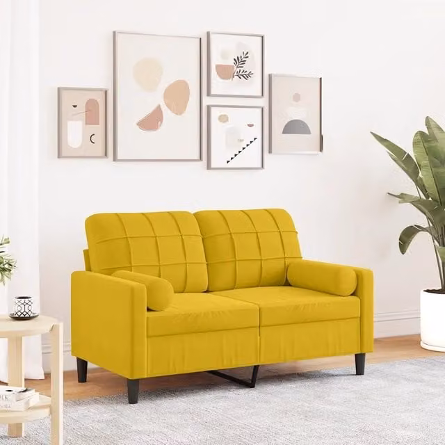 Divano a 2 posti moderno vidaXL in velluto giallo con cuscini e coperture rimovibili L: 137 cm, P: 80 cm, H: 77 cm