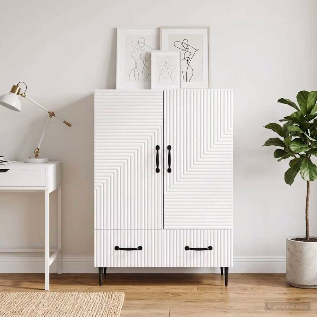 Credenza moderna vidaXL in legno ingegnerizzato e metallo, Bianco, L: 66 cm, P: 34,5 cm, H: 95 cm