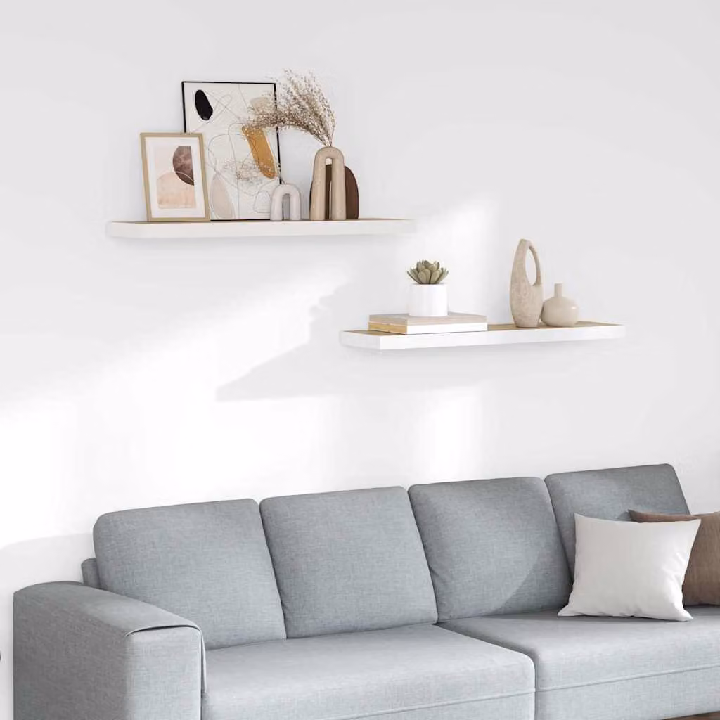 Set di 2 Scaffali da Parete vidaXL in MDF, Colore Rovere e Bianco, L 80 x P 23,5 x H 3,8 cm