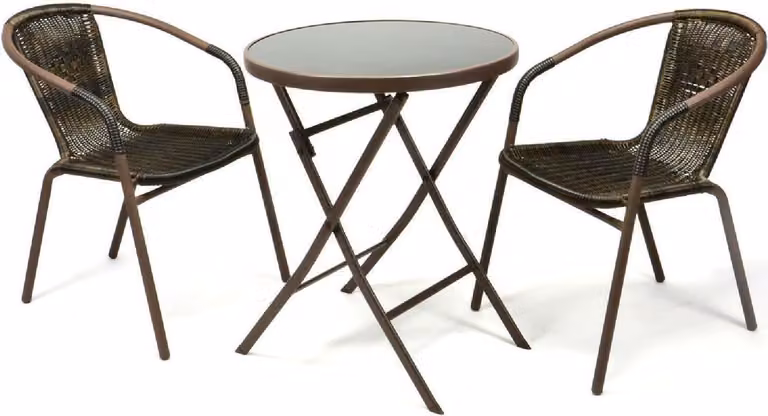 Set di mobili da giardino VCM 3 pezzi | set da giardino | poly rattan | marrone scuro | set bistrot con tavolo in vetro | set da giardino