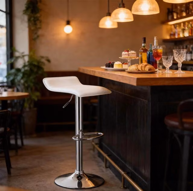 Sgabello da bar bianco girevole e regolabile in altezza