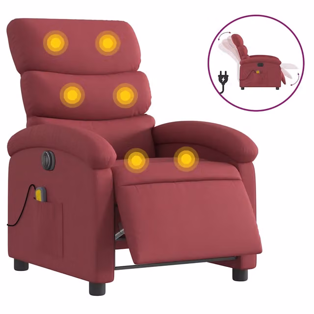 Poltrona Massaggiante | Sedia Relax Reclinabile Elettrica Rosso Vino Tessuto