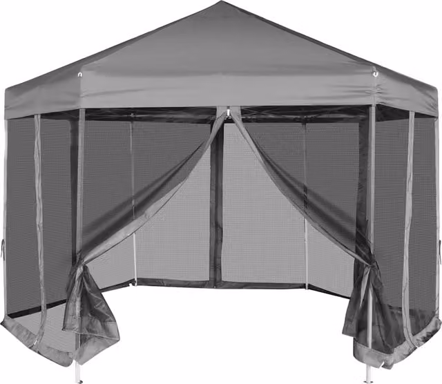 Gazebo Esagonale Pop-Up con 6 Pareti Grigio 3,6x3,1 m