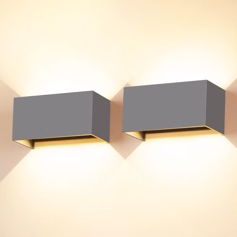 Lampada a LED da parete, set da 2, 24 W, grigia, grado di protezione IP65, 3000 K, fascio di luce regolabile