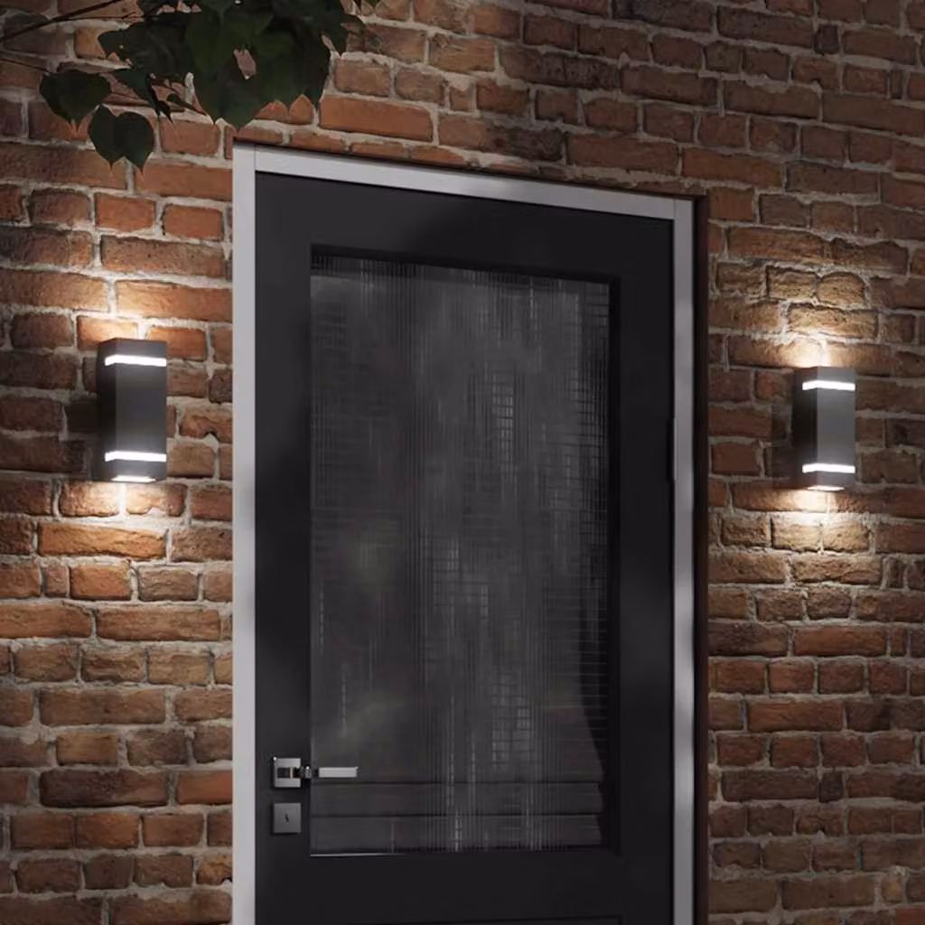 Set di 2 applique da esterno vidaXL nere in acciaio inossidabile e plastica, montaggio a parete, design moderno rettangolare con illuminazione up/down e protezione IP44