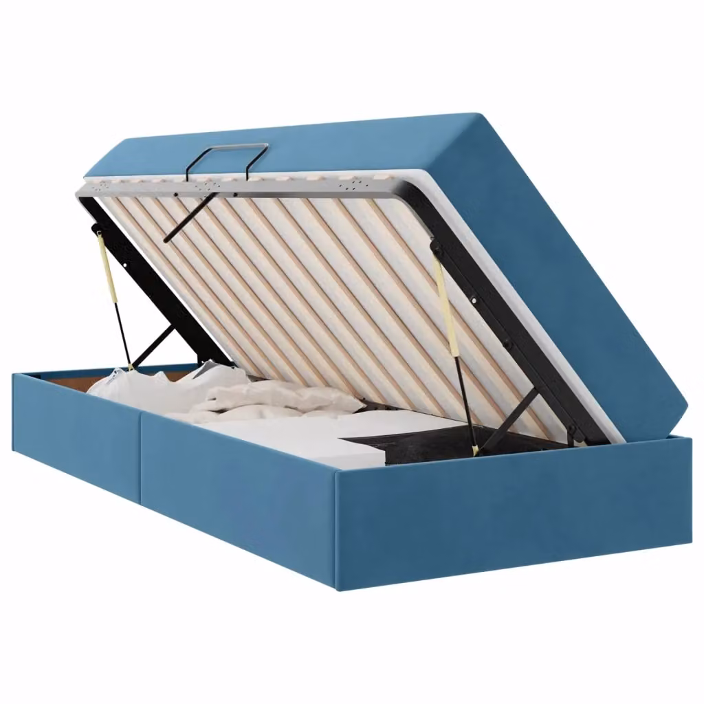 Letto con contenitore e materasso ibrido vidaXL in velluto blu, L/P/H: 90 x 200 x 43,5 cm – 2