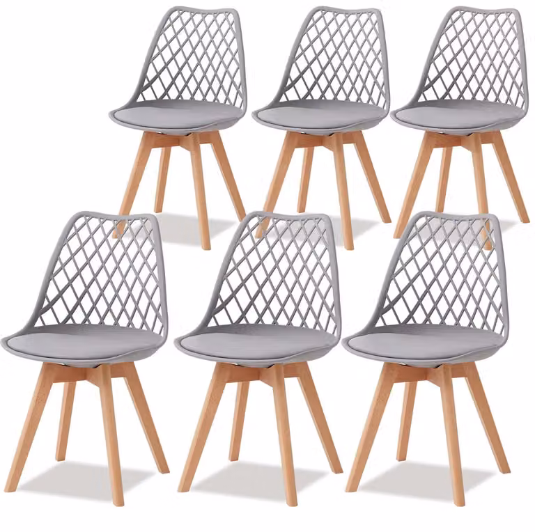 Sedie da pranzo scandinave - Set da 6 - Sedie per cucina - Design moderno e minimalista - Seduta in plastica - Gambe in legno - Adatte per sala da pranzo e cucina - Grigio