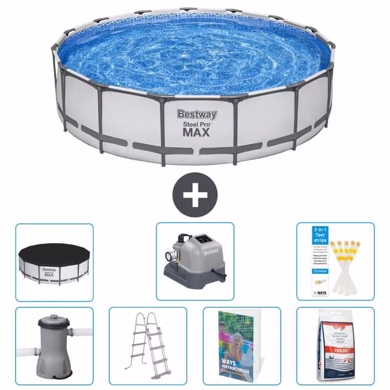 Bestway Steel Pro MAX, piscina in acciaio, forma rotonda, dimensioni 457x122 cm, composta da 6 parti, modello S649