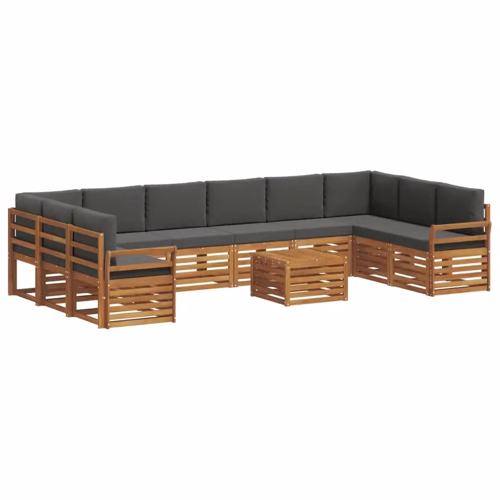 Set di divani da esterno a L vidaXL in legno di acacia con tavolo da caffè, 11 pezzi, colore beige e antracite – 2