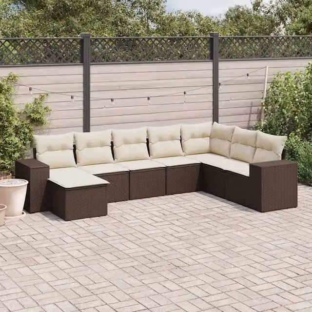 Set Divani da Giardino 8 pz con Cuscini Marrone in Polyrattan 3222962