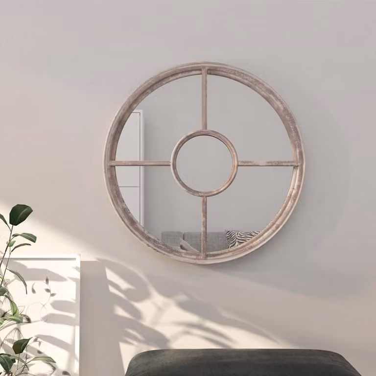 Specchio rotondo da parete vidaXL in metallo color sabbia/beige, Diametro: 60 cm, Profondità: 1 cm