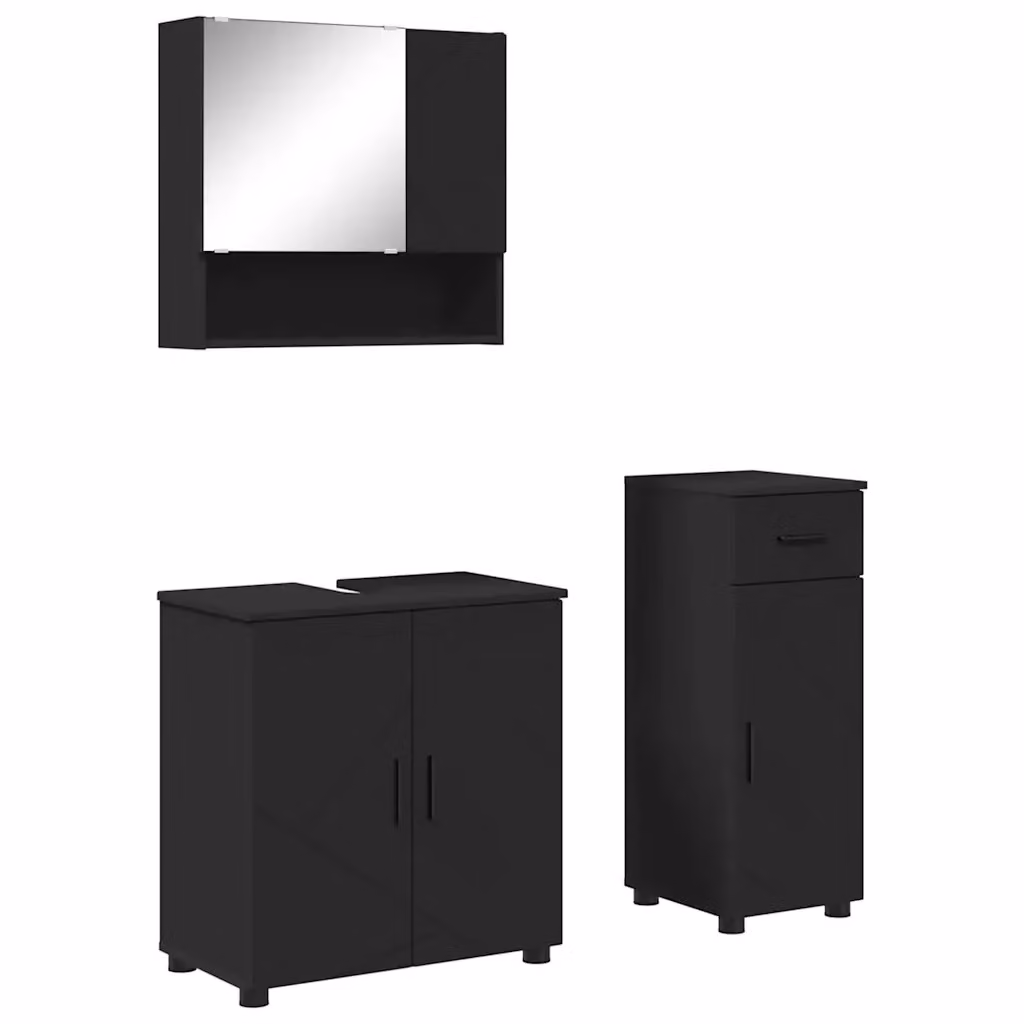 Set di mobili per il bagno vidaXL in 3 pezzi nero opaco con mobile lavabo, pensile e armadietto a muro L/P/H: 61 x 35 x 64 cm – 2