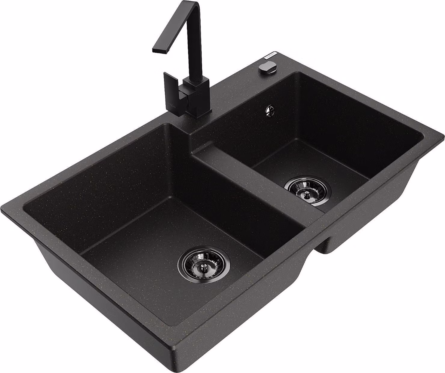 Mexen Tomas lavello in granito a 2 vasche con rubinetto da cucina Rita, nero/oro metallizzato - 6516-75-670300-70-B