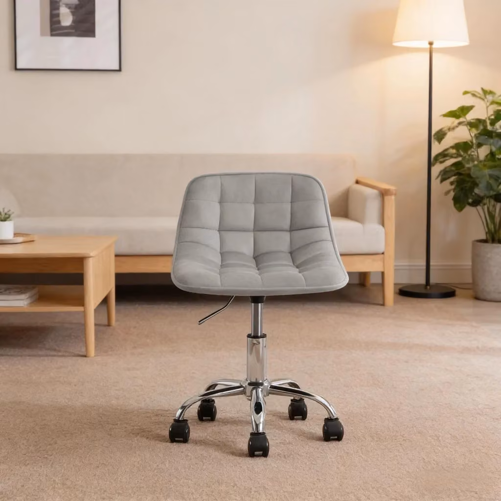 Sedia da ufficio girevole a 360 gradi in velluto grigio con struttura in metallo e ruote per casa e ufficio – 2
