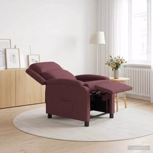 Poltrona reclinabile relax in tessuto viola con braccioli per soggiorno o ufficio
