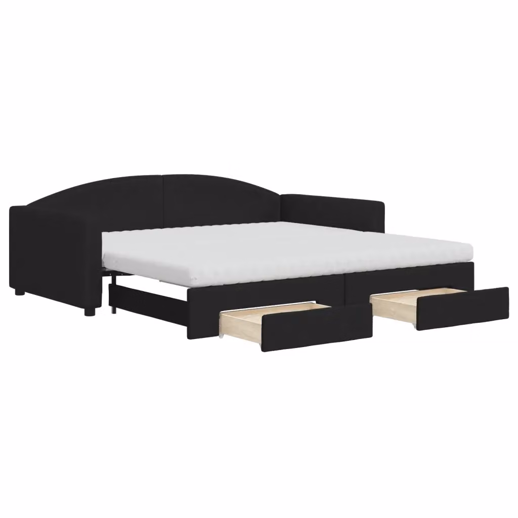 Divano Letto Estraibile con Cassetti vidaXL in Tessuto Nero L/P/H: 223 x 100 x 75 cm – 2