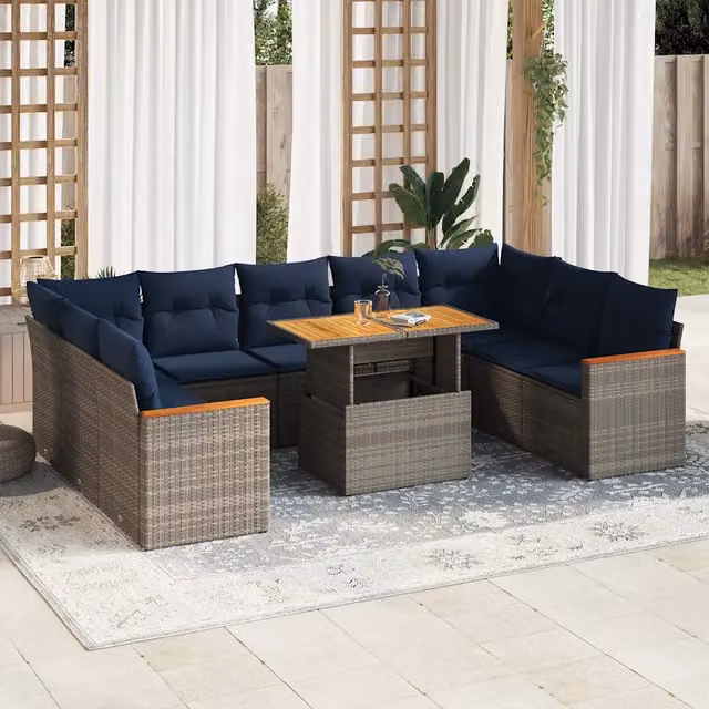 Set Divano da Giardino 10 pz con Cuscini Grigio in Polyrattan 3327533