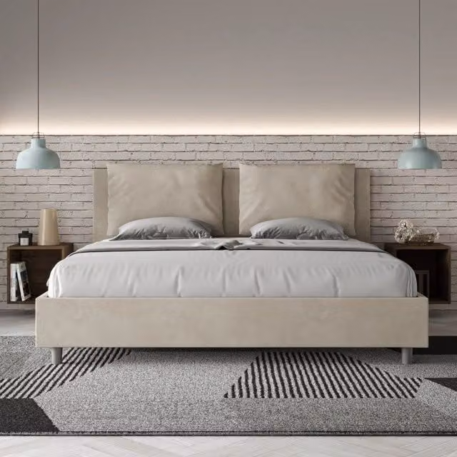 Letto matrimoniale imbottito Ityhome in microfibra color sabbia L: 170 cm, P: 222 cm, H: 110 cm