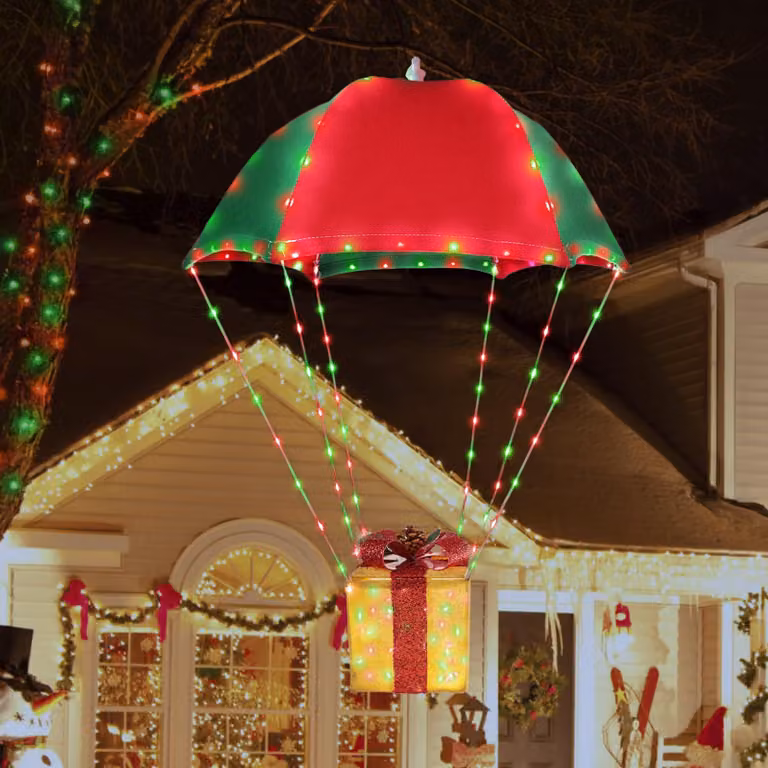 Catena luminosa a LED a forma di paracadute, confezione regalo, 85 cm, 180 LED, rosso e verde