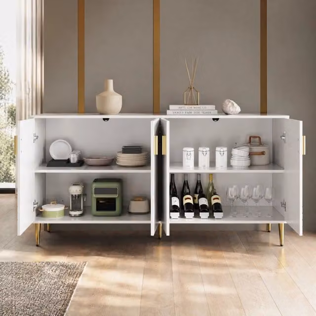 Madia Mivray con ante a onde e divisori regolabili in MDF bianco L 152 x P 40 x H 75 cm