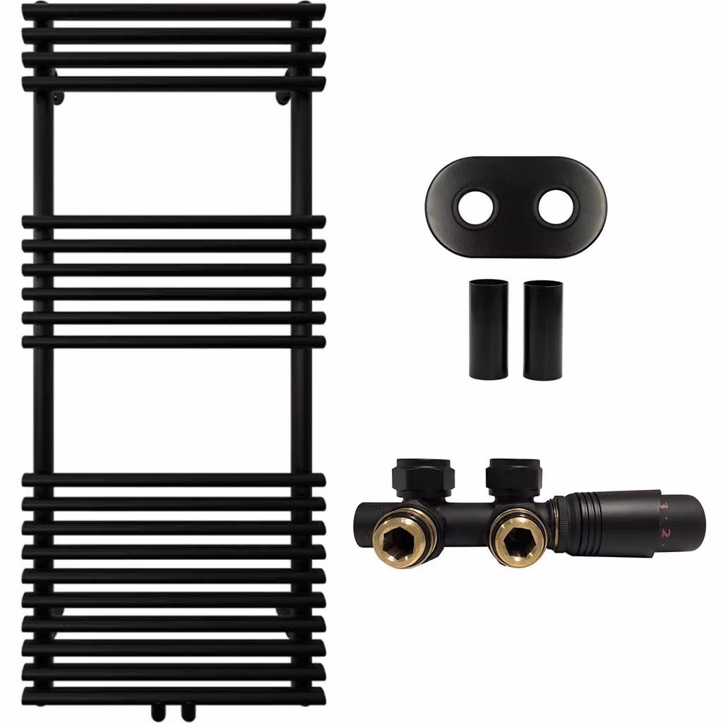 CERANO - Set di radiatori da bagno Luigi - riscaldamento centralizzato - attacco centrale da 50 mm - 545 W - nero opaco - 1200 x 500 mm