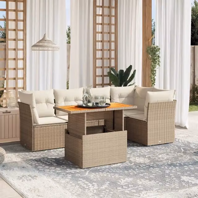 Set Divano da Giardino a L VIDAXL in Polyrattan con Cuscini Beige, 5 Pezzi