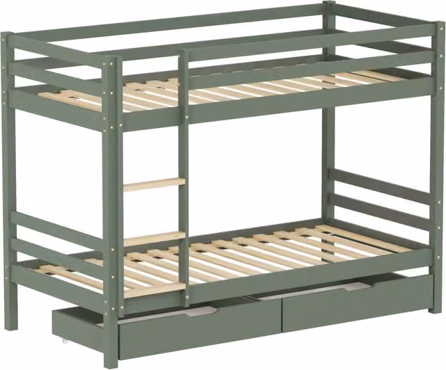 Letto a castello per bambini 190x90 cm verde con cassetti AMBER