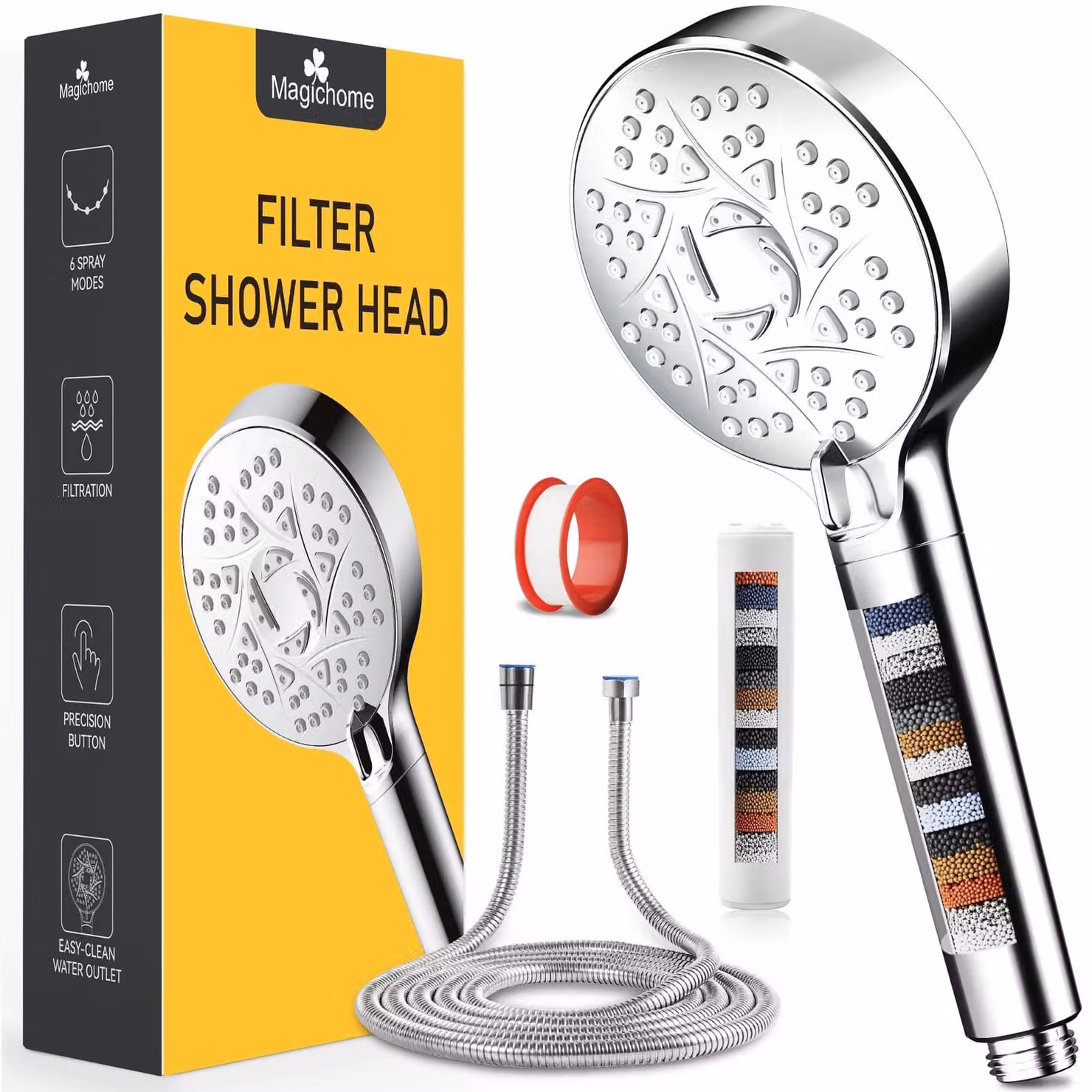 Doccia filtrante con 6 getti e tubo flessibile