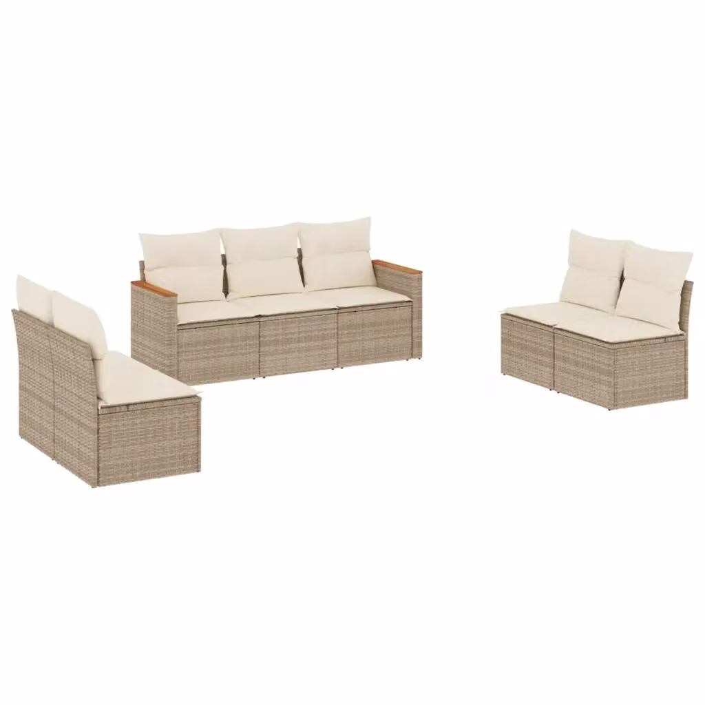 Set di divani da giardino vidaXL in rattan e metallo con 7 pezzi e cuscini beige – 2