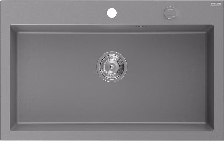 Mexen Elix lavello da cucina in granito a 1 vasca 800 x 500 mm, grigio, sifone cromato - 6527801005-71