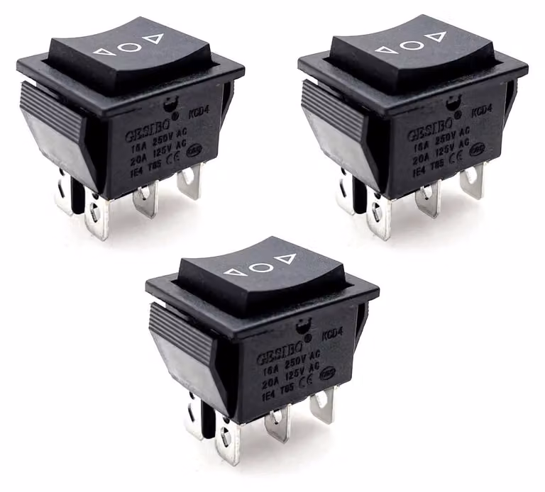 3 interruttori a levetta a 6 poli, tipo DPDT, 16A, con funzione "ON-OFF-ON", 250V