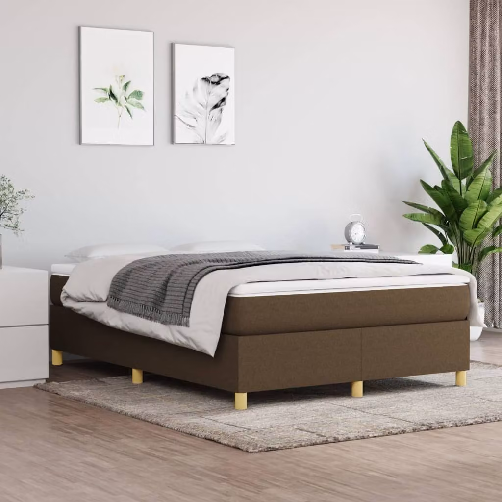 The Living Store Letto a molle con materasso marrone scuro 140x190 cm in tessuto