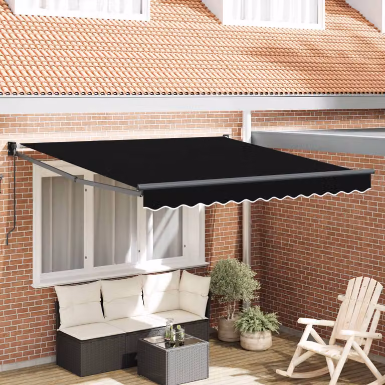 Tenda retrattile vidaXL con bracci pieghevoli in alluminio e tessuto in poliestere, Nero, L: 300 cm, P: 250 cm, H: 165 cm