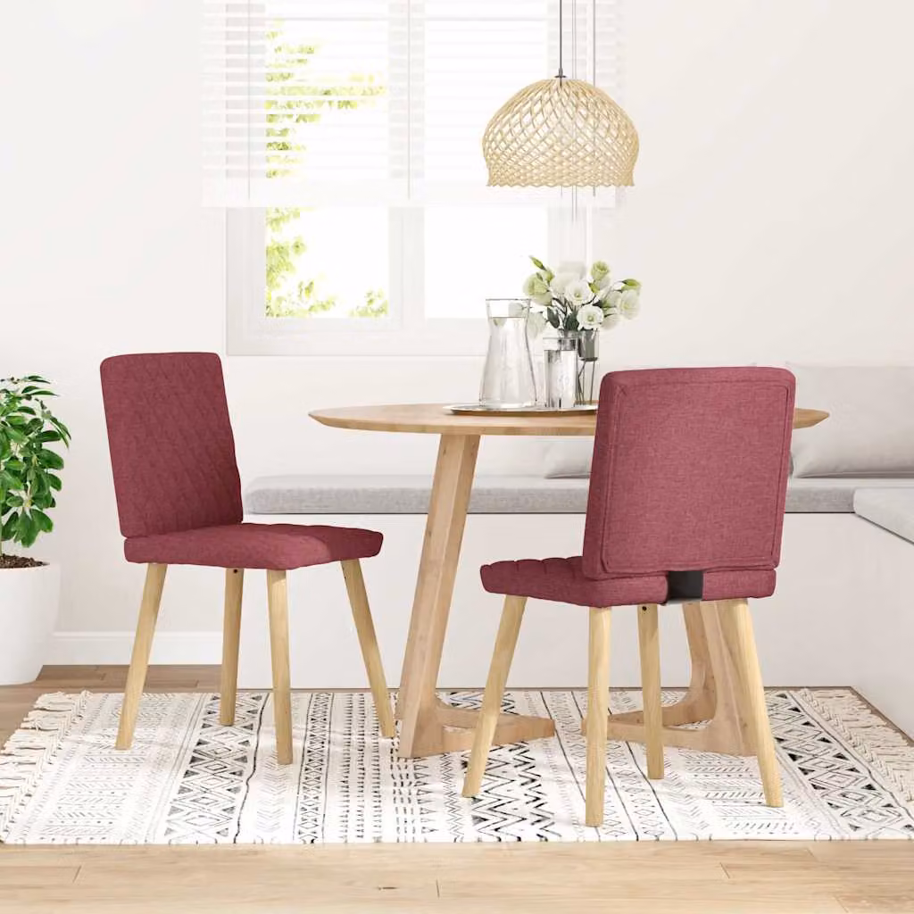 Set di 2 sedie da pranzo vidaXL in tessuto rosso vino con struttura in legno e metallo