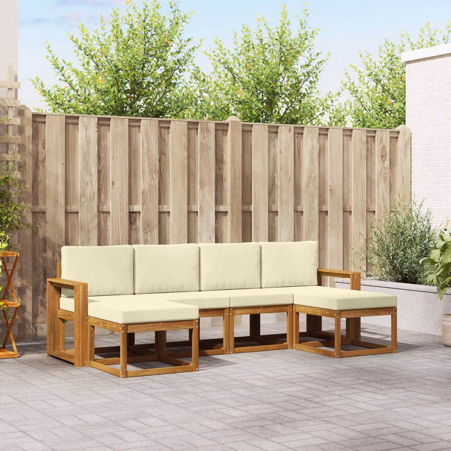 Set di divani da esterno vidaXL 6 pz in legno di acacia con cuscini, beige e marrone
